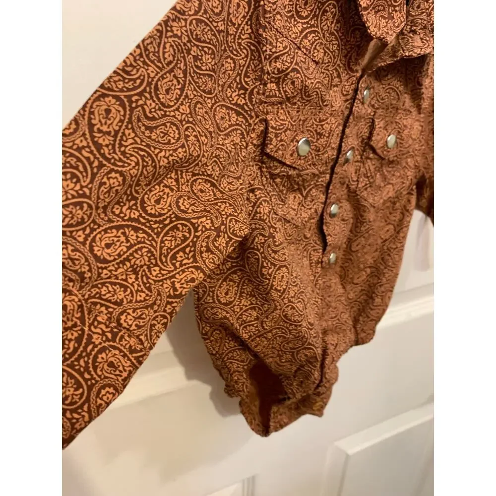 Wrangler Infant Brown Paisley Button Up One Piece 0-3 Months. 3609